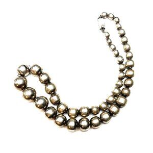 Vintage Taxco Sterling Silver Graduated Modernist Bead Necklace —22.5' GUC